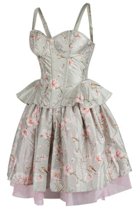 Magnolia Bloom Corset & Skirt Set in Sage Green with Pink Accents