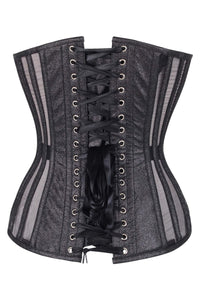 Black Overbust Corset with Plunge Neckline Mesh Panels & Side Zip