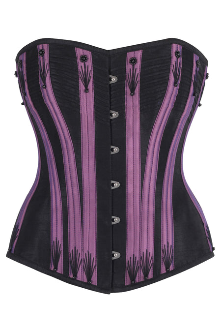 Black & Purple Overbust Corset with Black Flossing