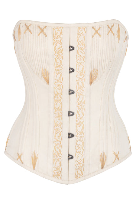 Beige Overbust Corset with Decorative Flossing