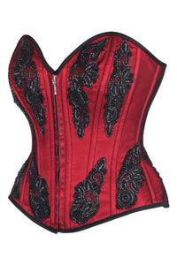 Red Beaded Gothic Zip Corset – Elegant Embellished Bustier