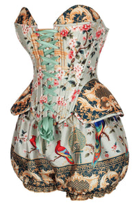 Ornate Aviary Overbust Corset Romper – Floral Tapestry & Songbird Print