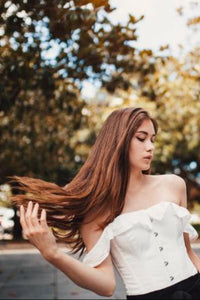 White Cotton Straight Bustline Corset Top With Off The Shoulder Sleeves