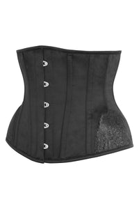 Black Underbust With Contrast Brocade Hip Panel And Curved Hem