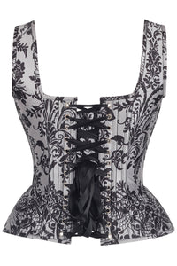 Gothic Noir Baroque Shoulder Strap Corset with Front Zip