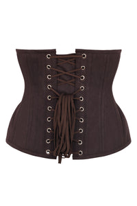 Underbust Waist Trainer In Espresso Cotton Twill -Curved Hem And Hip Panels