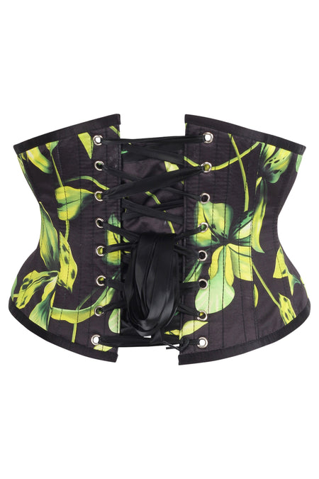 Green and Black Floral Print Waspie Corset