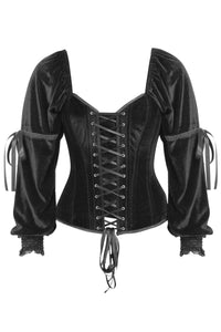 Sleeved Overbust Corset with Front and Rear Lacing in Black