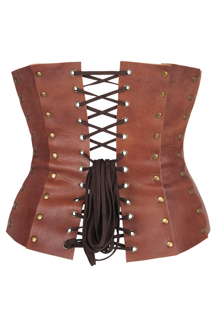 Handmade Leather Underbust Corset – Premium Quality with Antique Brass Detailing