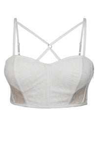 Lena Whisper White Viscose and Lace Corseted Bralette with Strapping Detail