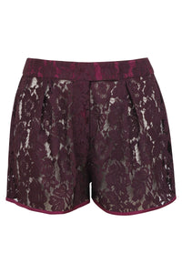 Burgundy Sheer Lace Shorts