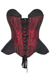 Red and Black Striped Brocade Corset with Quilted Hips