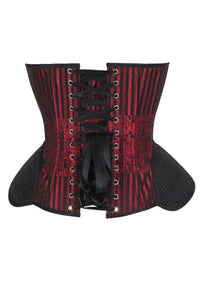 Red and Black Striped Brocade Corset with Quilted Hips
