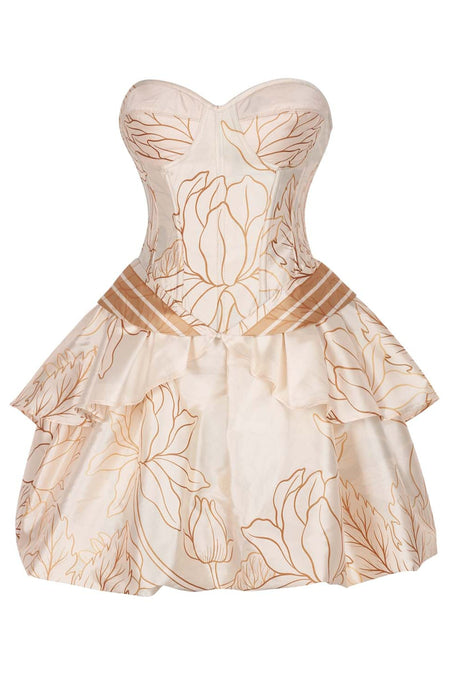 Golden Bloom Corset Dress with Ruffle Skirt