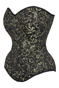 Long Gold Brocade Pattern Corset With Hip Gores