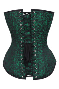 Long Green Brocade Pattern Corset With Hip Gores