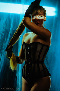 Longline Black Mesh Waist Taming Overbust Corset