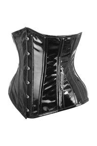 Long Black PVC Underbust Waist Taming Corset