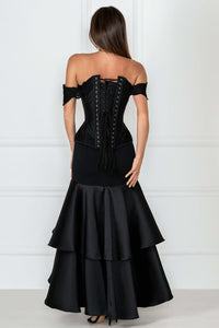 Corset Story ND-114 Black Longline Corset Top with Lace Cap Sleeve