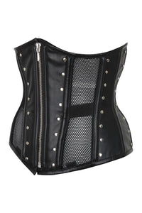 Black Mesh & PVC Front Zip Underbust Corset