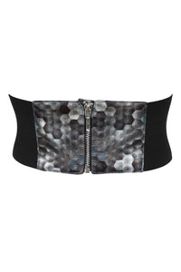 Grey Snakeskin Print Satin Corset Belt