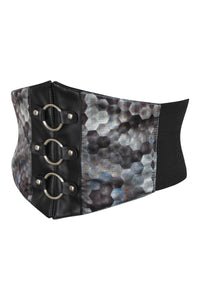 Grey Snakeskin Print Satin Corset Belt