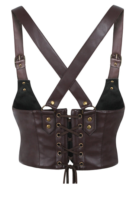 Brown Faux Leather Harness Underbust Corset