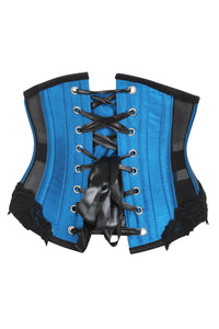 Blue Underbust Corset with Black Mesh Panels