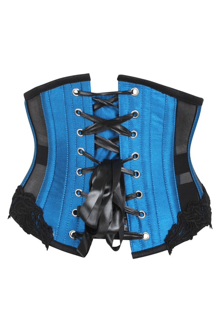 Blue Underbust Corset with Black Mesh Panels