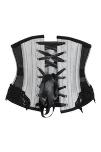 Silver Underbust Corset with Black Mesh Panels