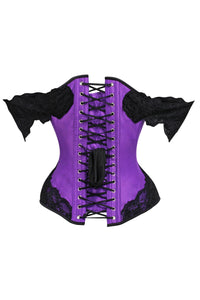 Purple Longline Corset Top with Lace Cap Sleeve