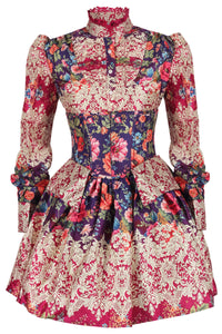 Regal Baroque Floral Costume Set with Underbust Corset, Skirt & Shirt