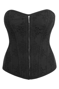 Corset Story SC-004 Dahlia Black Broderie Anglaise Cotton Overbust Corset with Zip Front