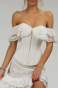 Corset Story SC-038 Alyssum White Broderie Anglaise Cotton Corset Top with Double Frill Sleeves