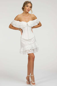 Corset Story SC-038 Alyssum White Broderie Anglaise Cotton Corset Top with Double Frill Sleeves