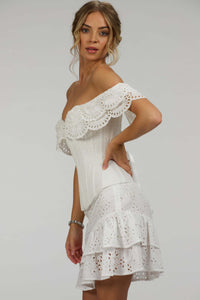 Corset Story SC-038 Alyssum White Broderie Anglaise Cotton Corset Top with Double Frill Sleeves