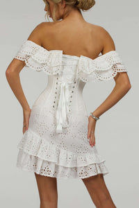 Corset Story SC-038 Alyssum White Broderie Anglaise Cotton Corset Top with Double Frill Sleeves