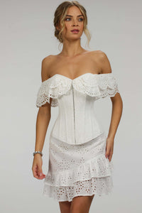 Corset Story SC-038 Alyssum White Broderie Anglaise Cotton Corset Top with Double Frill Sleeves