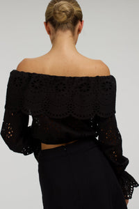 Corset Story SC-074 Rosalie Black Cotton Cropped Bardot Neckline Top