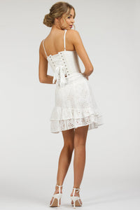 Corset Story SC-083 Sammy White Broderie Anglaise Cotton Skirt With Asymmetric Frill