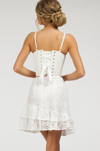 Corset Story SC-083 Sammy White Broderie Anglaise Cotton Skirt With Asymmetric Frill