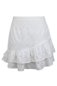 Corset Story SC-083 Sammy White Broderie Anglaise Cotton Skirt With Asymmetric Frill