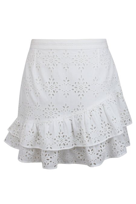 Corset Story SC-083 Sammy White Broderie Anglaise Cotton Skirt With Asymmetric Frill