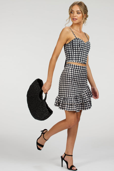 Corset Story SC-084 Sammy Black Gingham Cotton Skirt with Asymmetric Frill