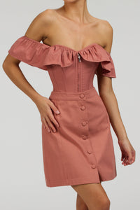 Corset Story SC-096 Poppy Dusk Rose Cotton Twill Skirt With Self Covered Buttons