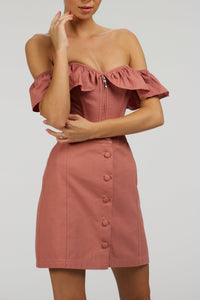 Corset Story SC-096 Poppy Dusk Rose Cotton Twill Skirt With Self Covered Buttons