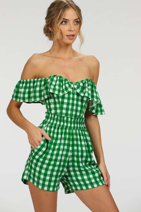 Corset Story SC-102 Calla Gingham Green Viscose Elasticated Paperbag Shorts