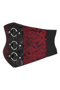 Red Brocade & PVC Corset Inspired Belt with Zip