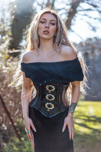 Black Brocade Underbust with Belt Buckle Fastenings