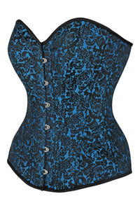 Expert Waist Training Overbust Corset in Turquoise Brocade